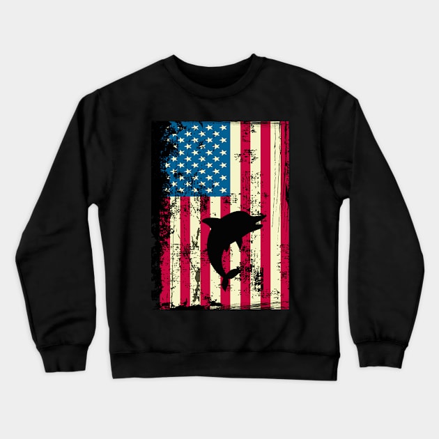 Dolphin American Flag USA Patriotic 4th Of July Gifts Crewneck Sweatshirt by KittleAmandass